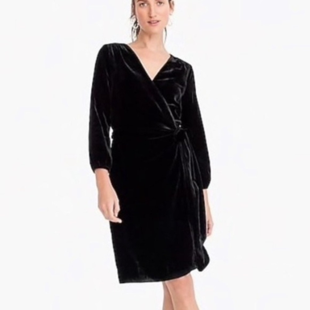J Crew Black Drapey Velvet Wrap Dress Party Cocktail Size 2